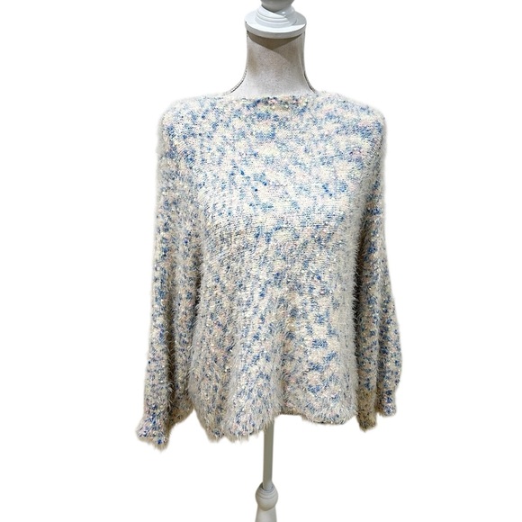 J.O.A. L. A.  Blue, pink & Cream fuzzy oversized Sweater dolman sleeve small - Picture 1 of 10